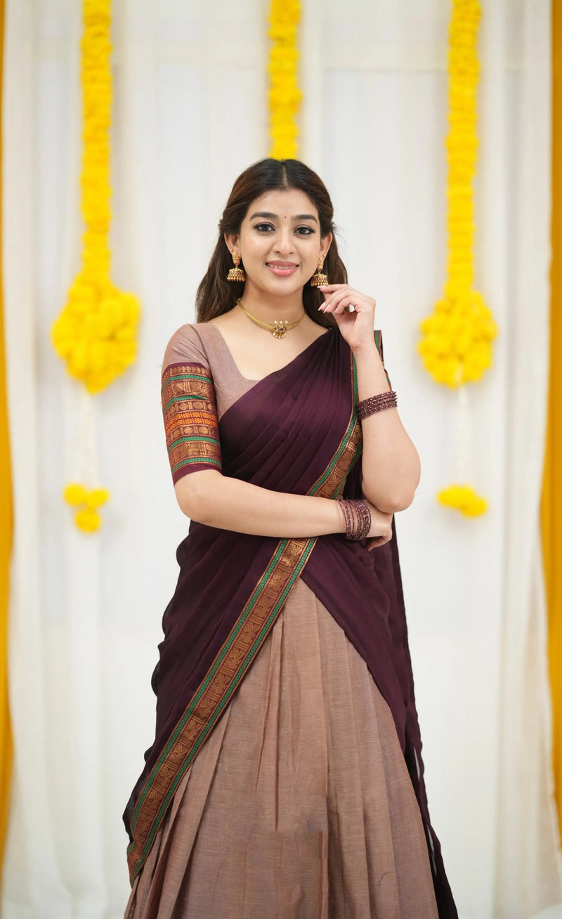 brown cotton saree