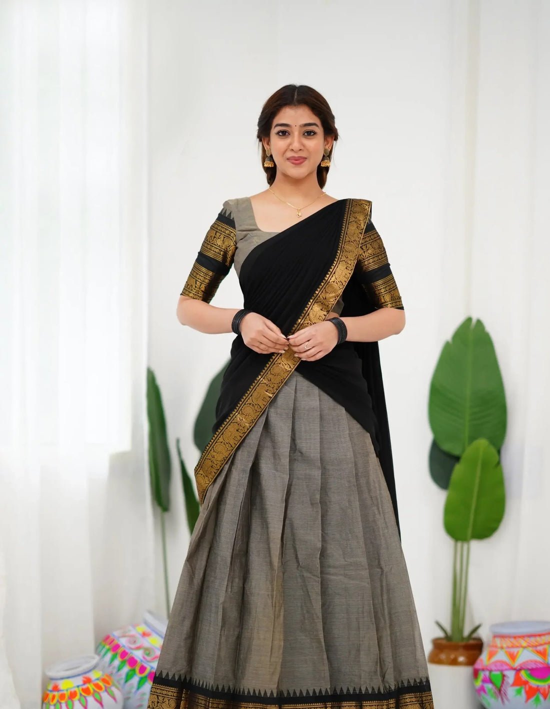 Contrast color half saree for parties