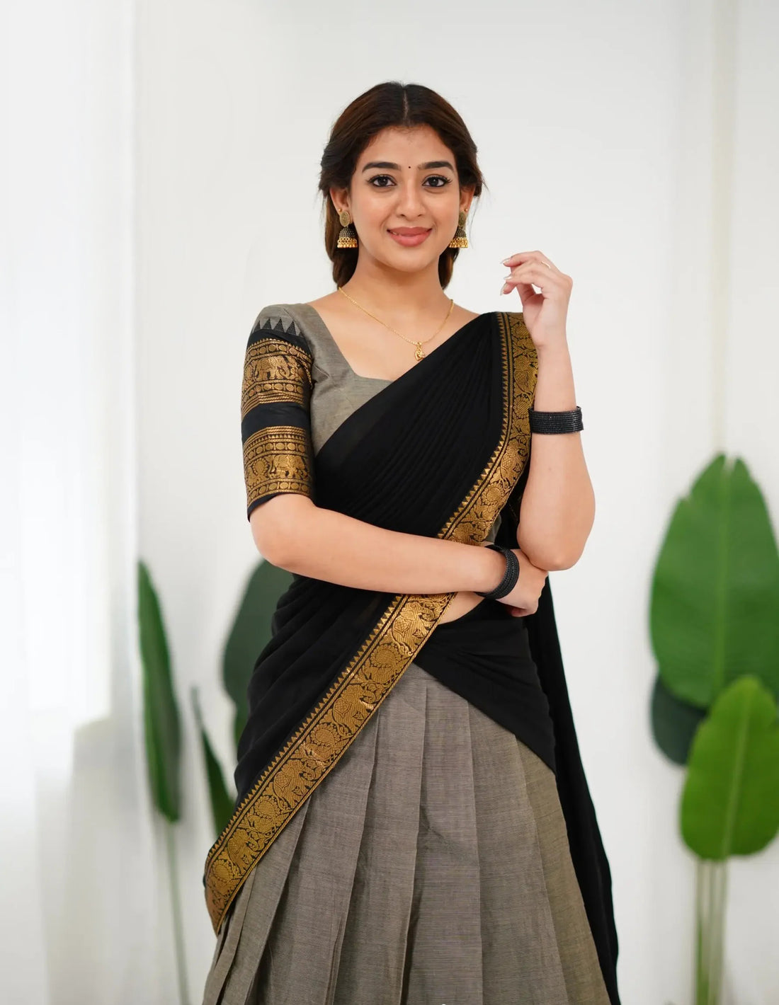 Comfortable cotton half saree for long wear