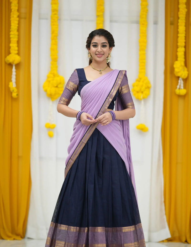 Georgette dhavani with cotton half saree