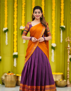 purple and mustard orange ethnic wear