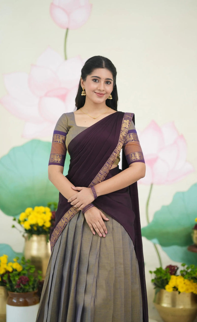 plum color dupatta saree