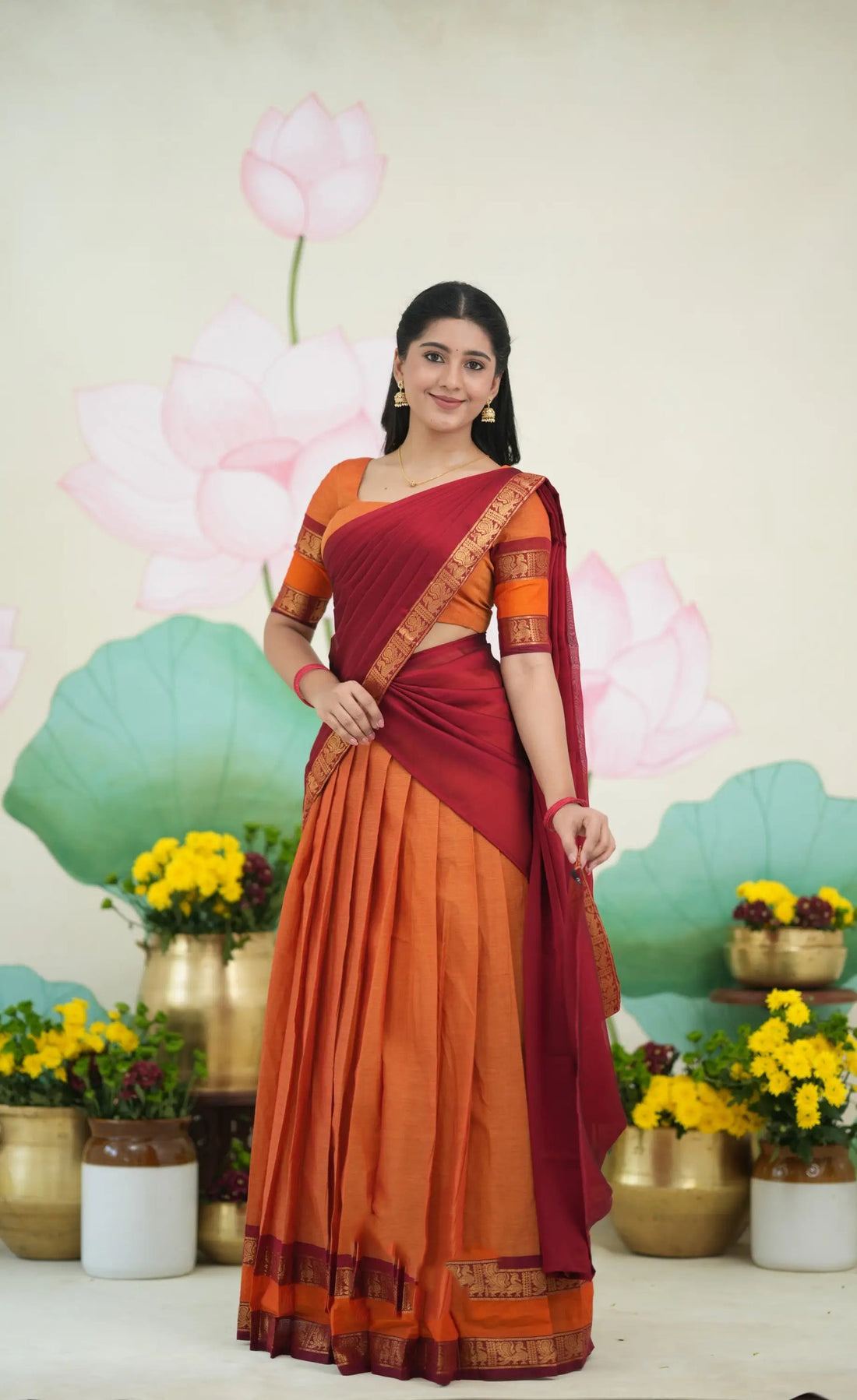 orange and red festive saree