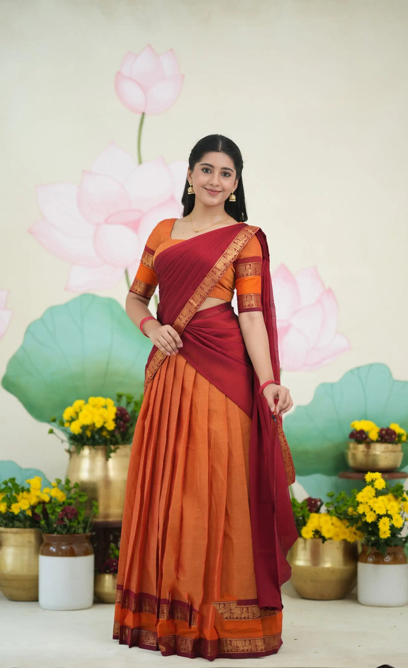 orange and red festive saree
