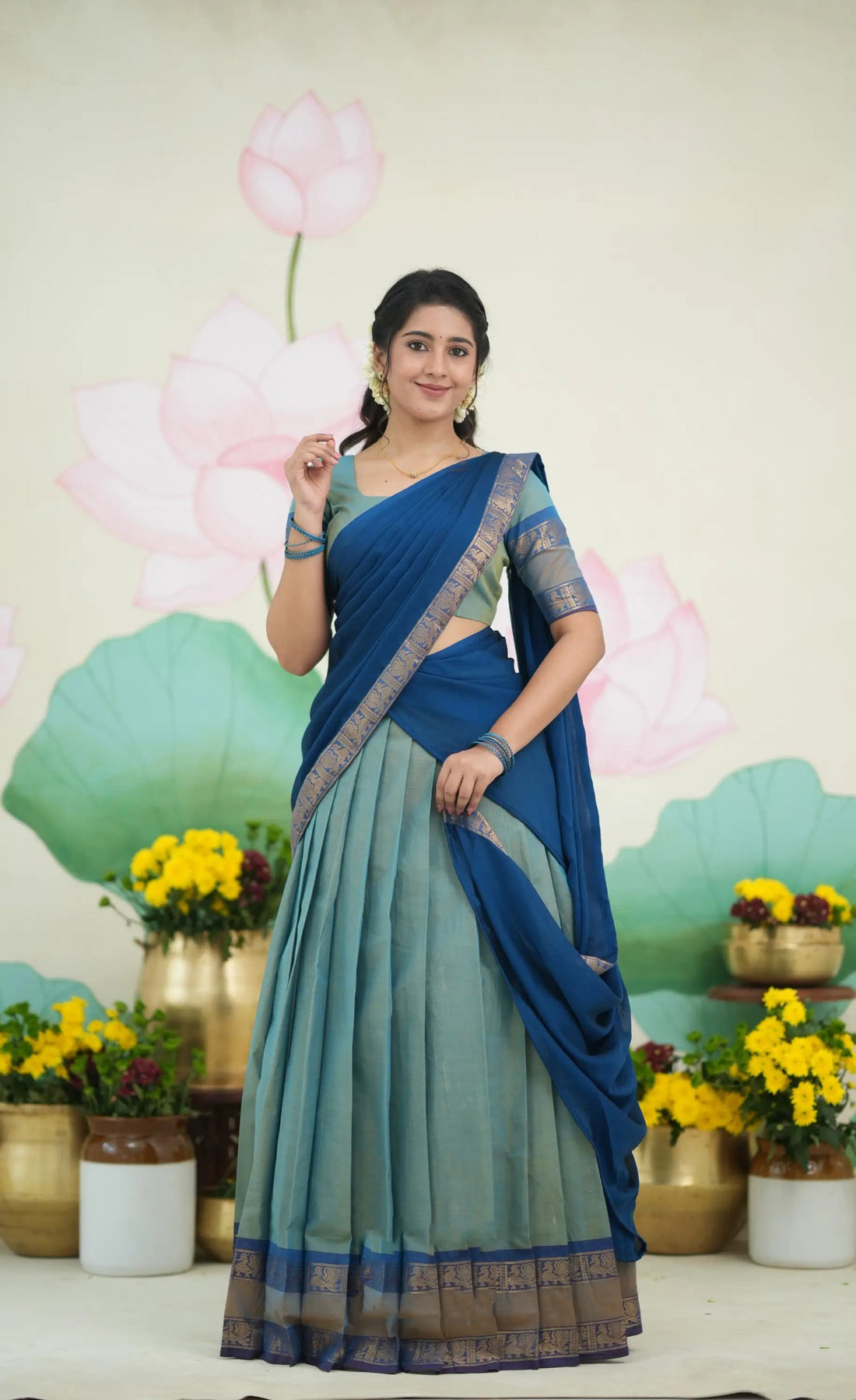 two-tone blue half saree