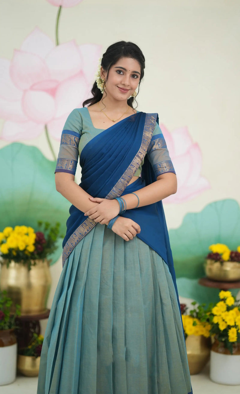 cotton half saree with georgette dupatta