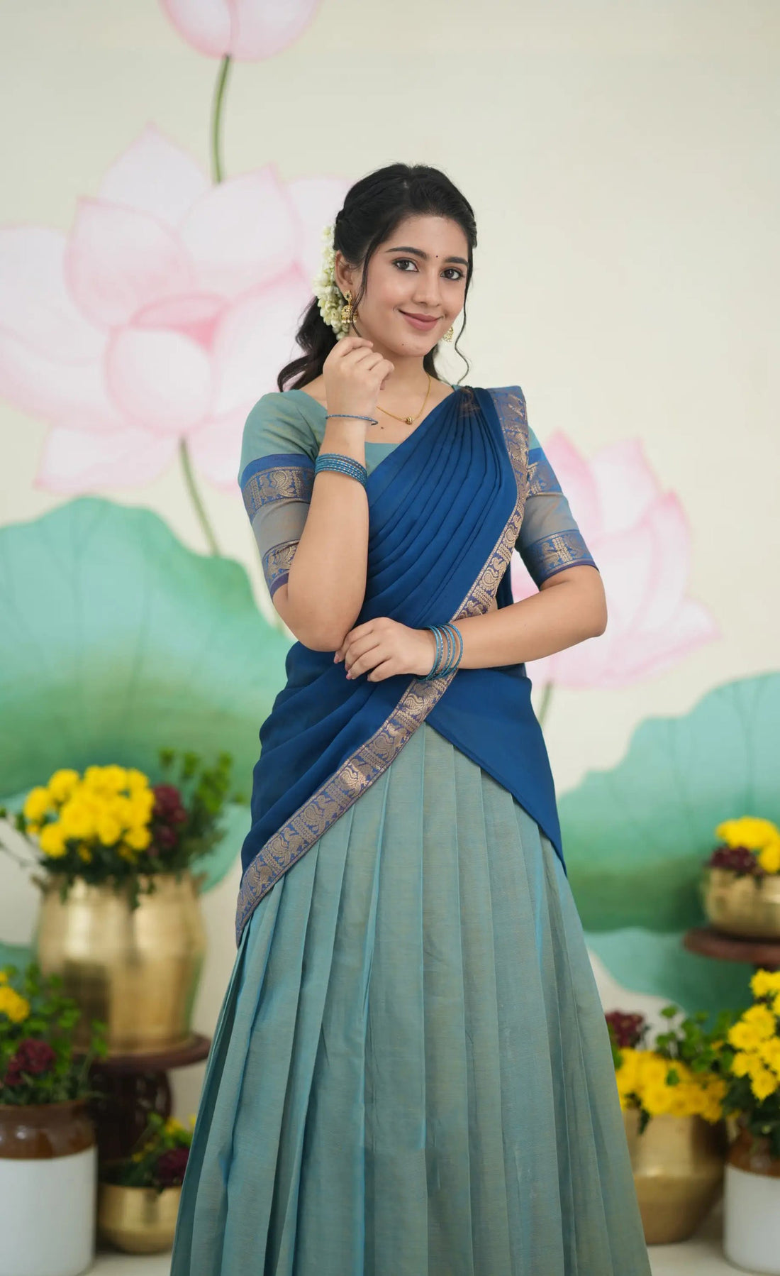 light blue half saree for women