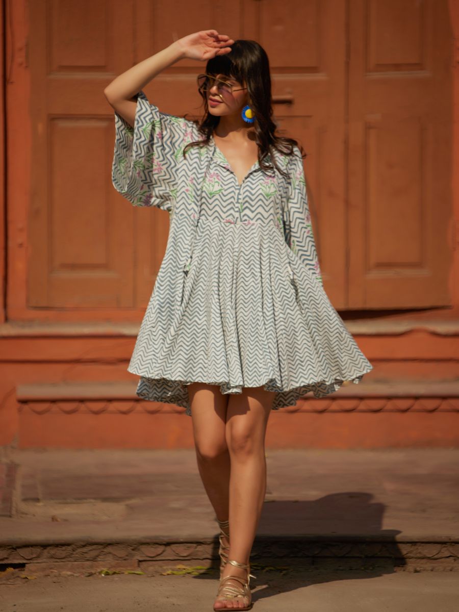 Palladio Grey Pink Cotton Midi Dress