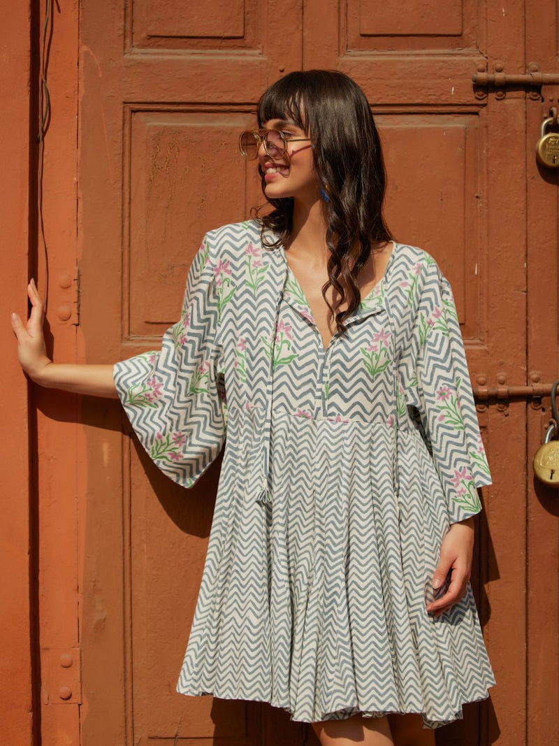 Palladio Grey Pink Cotton Midi Dress