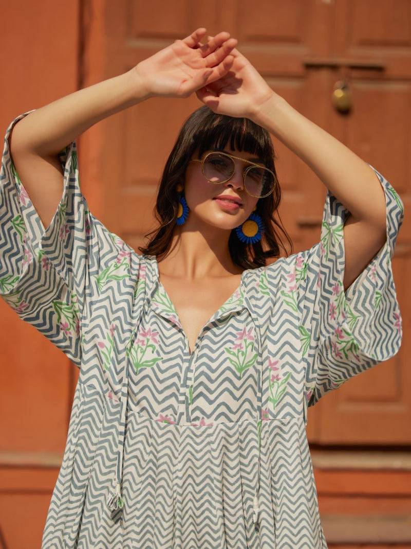 Palladio Grey Pink Cotton Midi Dress