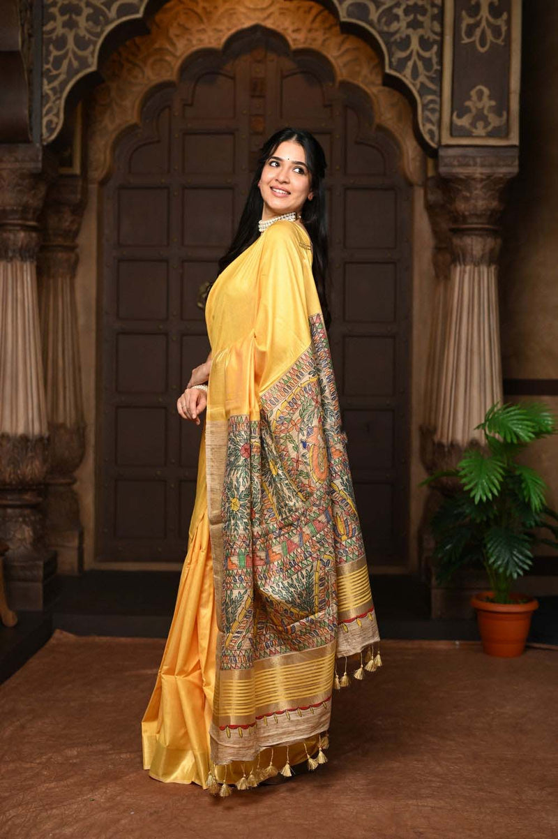 Parampara Elegant Sunset Yellow Cotton Viscose Saree