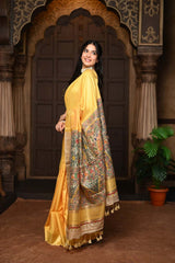 Parampara Elegant Sunset Yellow Cotton Viscose Saree