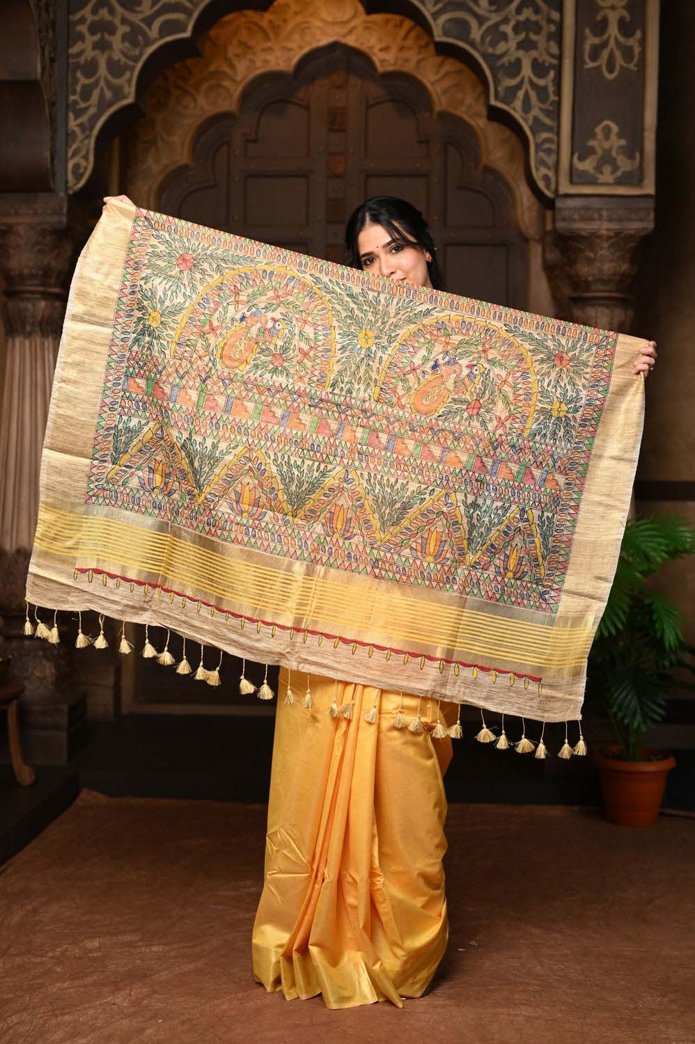 Parampara Elegant Sunset Yellow Cotton Viscose Saree