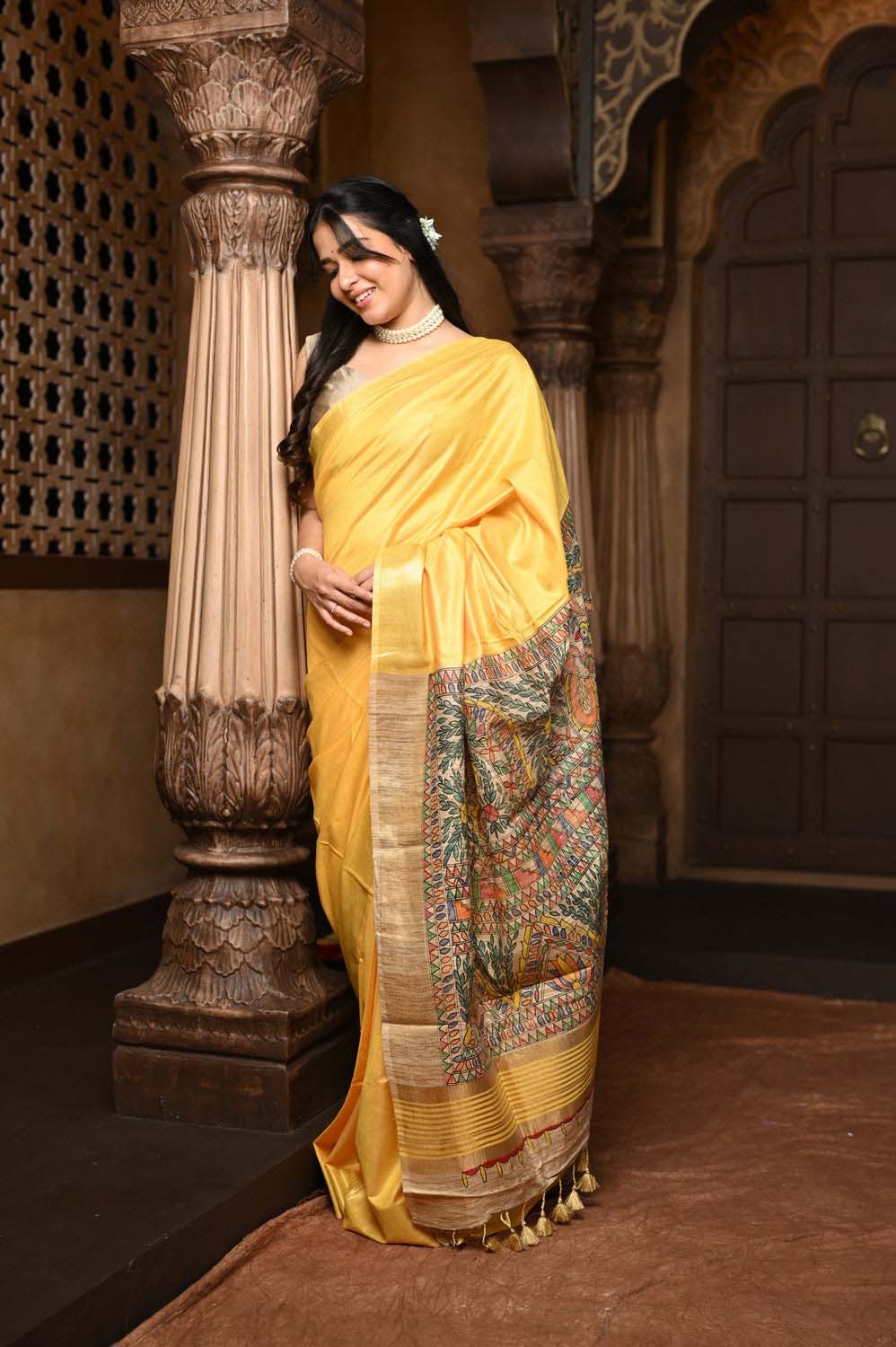 Parampara Elegant Sunset Yellow Cotton Viscose Saree