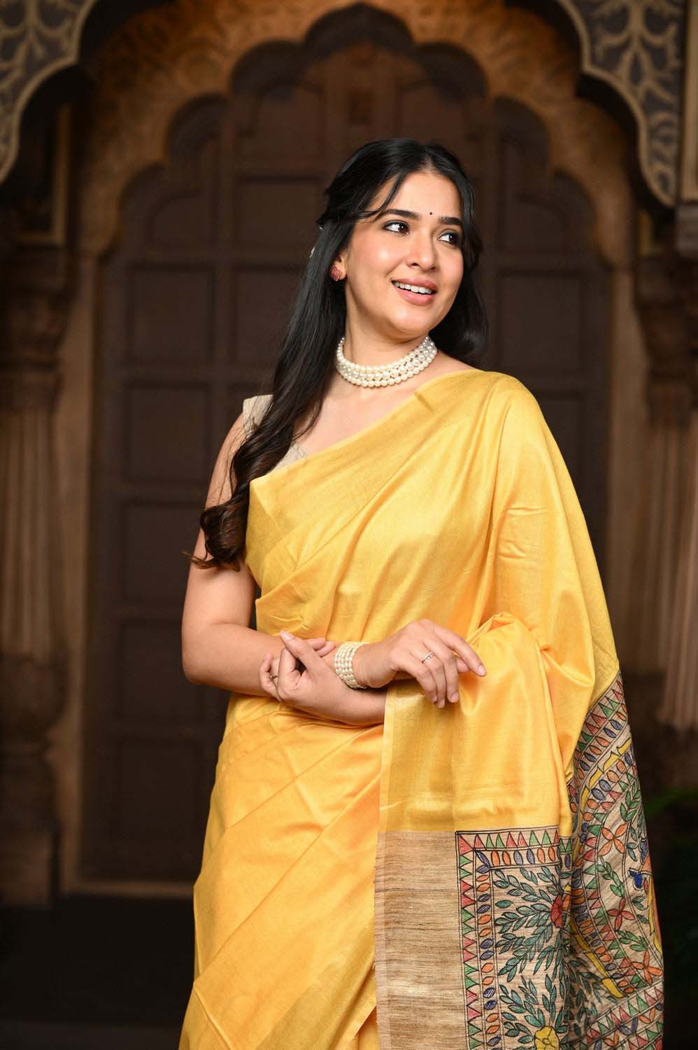Parampara Elegant Sunset Yellow Cotton Viscose Saree
