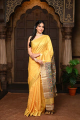 Parampara Elegant Sunset Yellow Cotton Viscose Saree