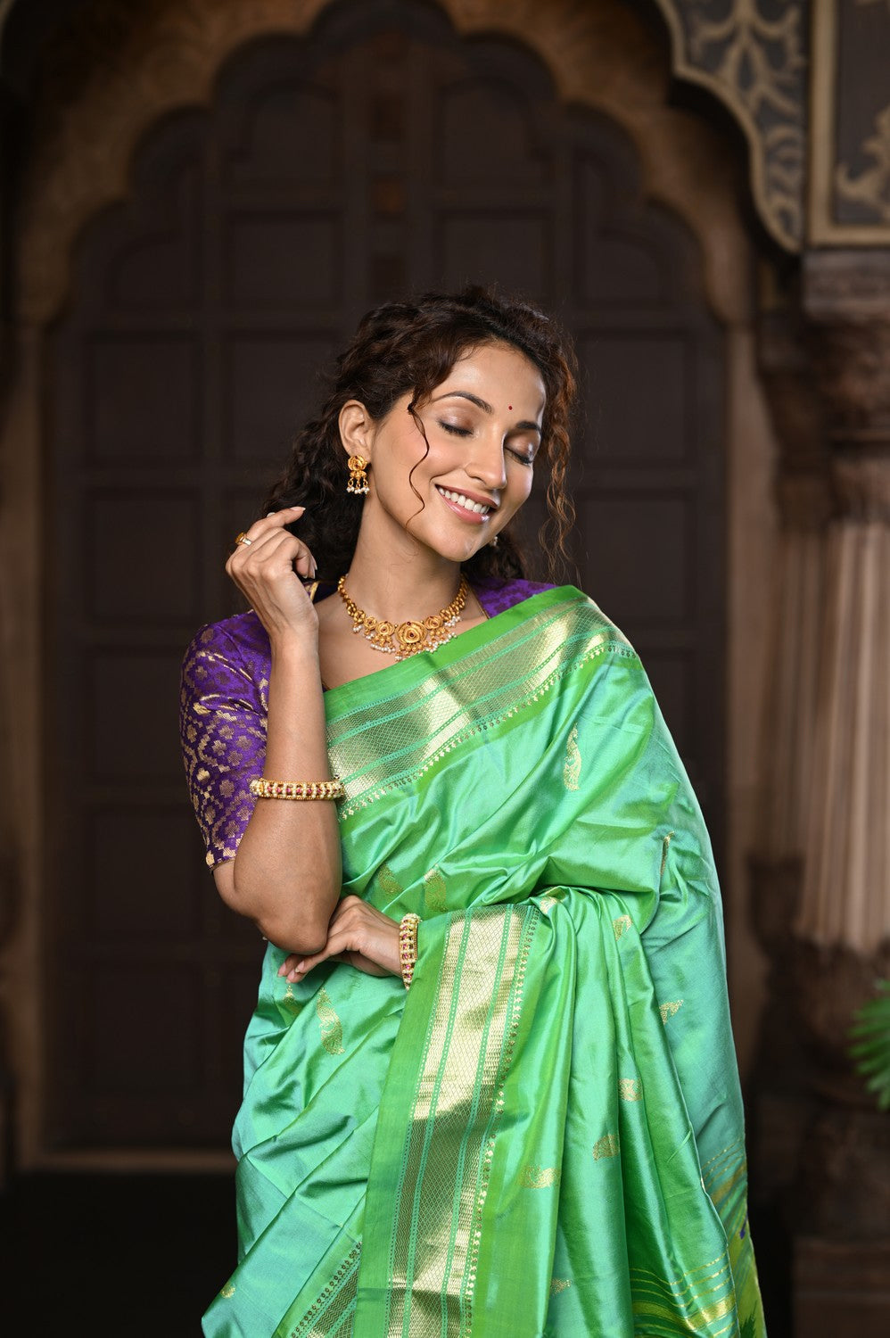 Parampara Pastel Green Handloom Pure Silk Paithani Saree
