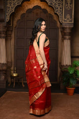 Red Pure Silk Chanderi Saree With Golden Border