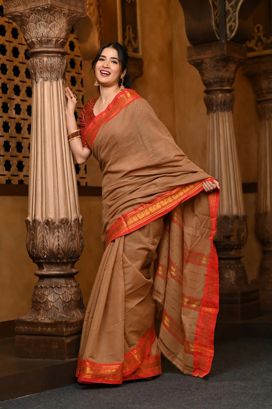 Parampara Cotton Shady Red Saree 998
