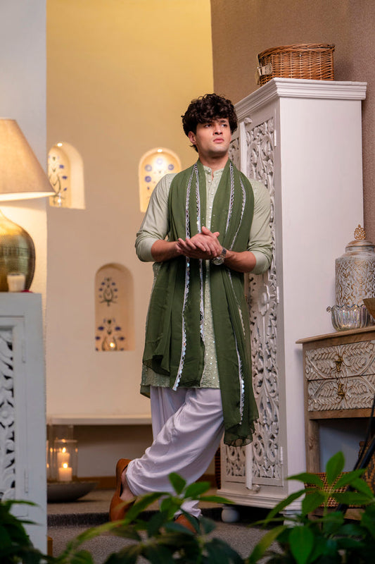 Pastel Green Kurta Dupatta Set Men 600