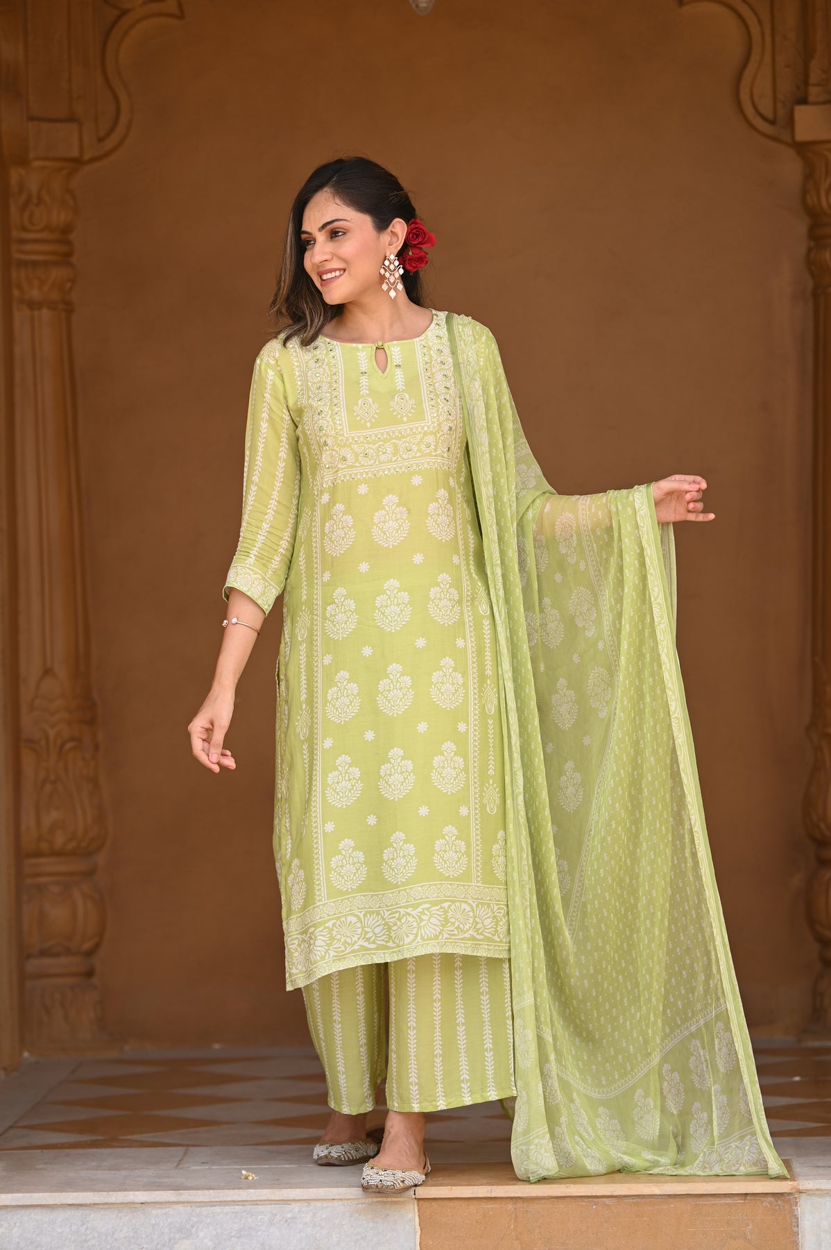 pastel green muslin kurta set