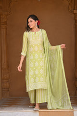 pastel green muslin kurta set
