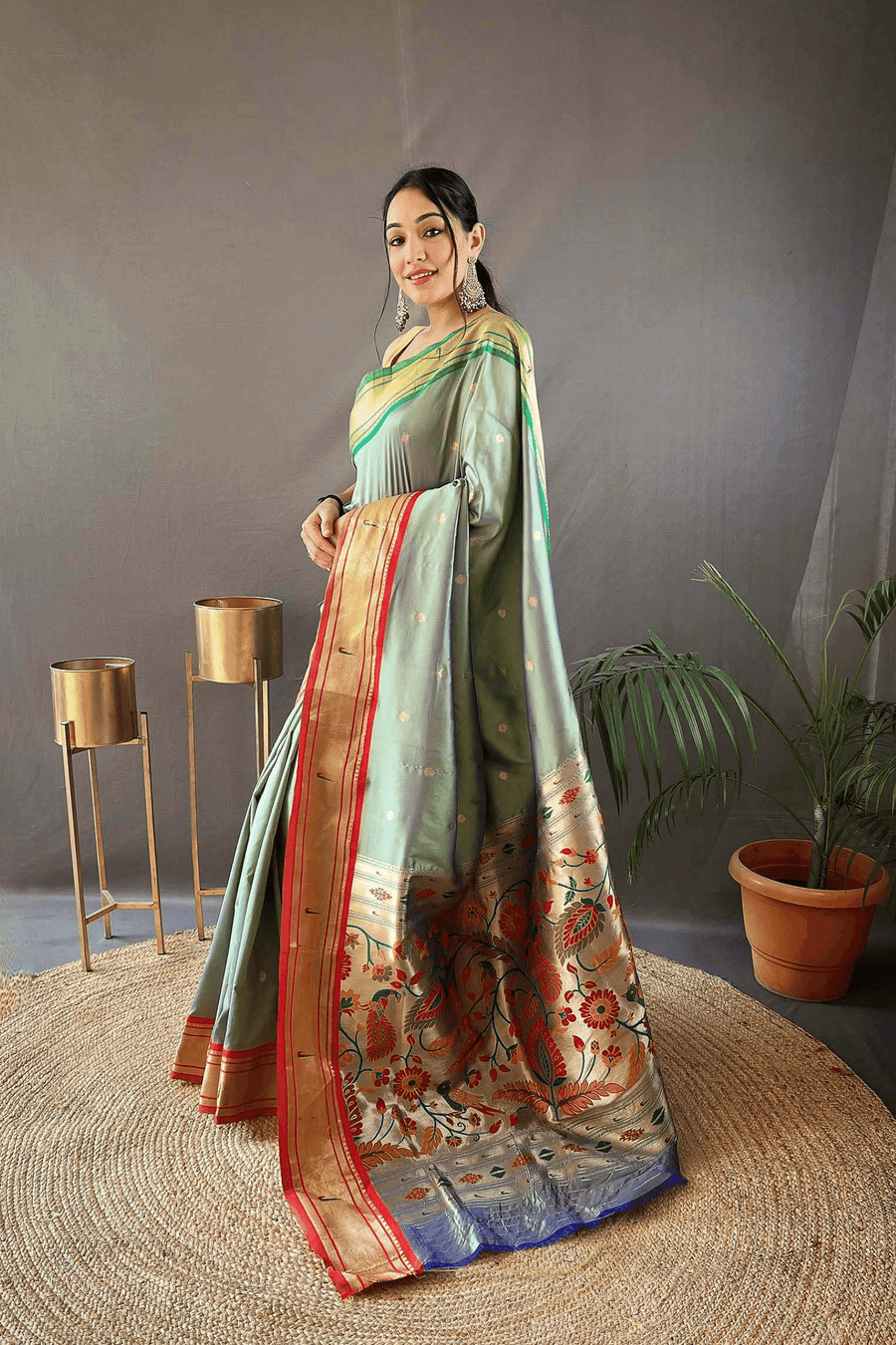Pastel Green Ready to Wear Kamal Paithani Saree
