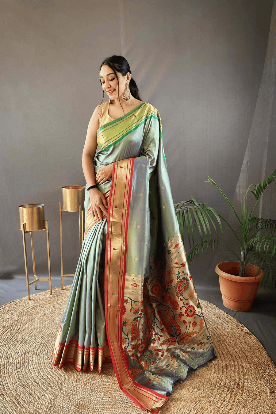 Pastel Green Ready to Wear Kamal Paithani Saree