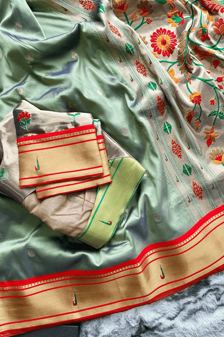 Pastel Green Ready to Wear Kamal Paithani Saree