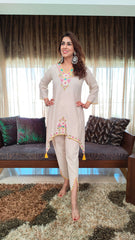Pastel Off-White Embroidered Coord Set