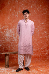 Pastel Pink Mirror Work Kurta Men