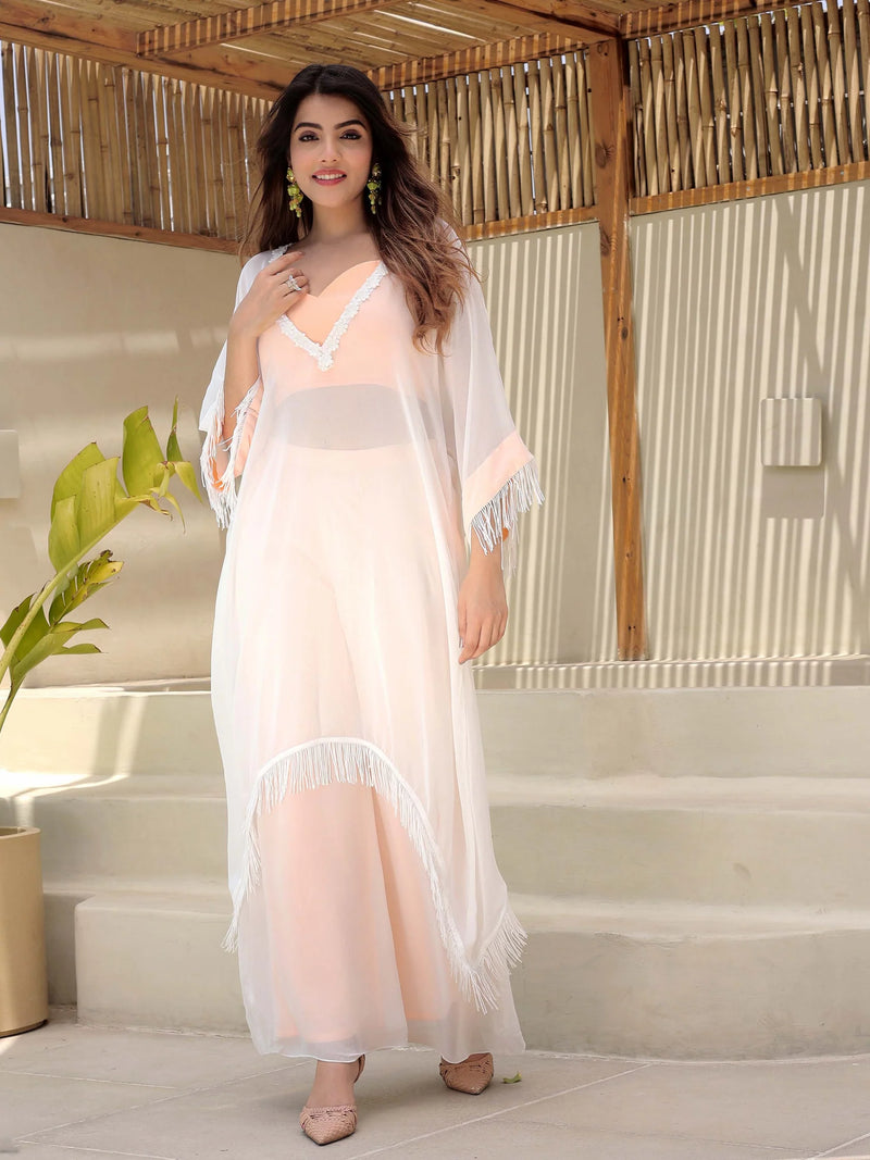 Peach Fringe Kaftaan Set