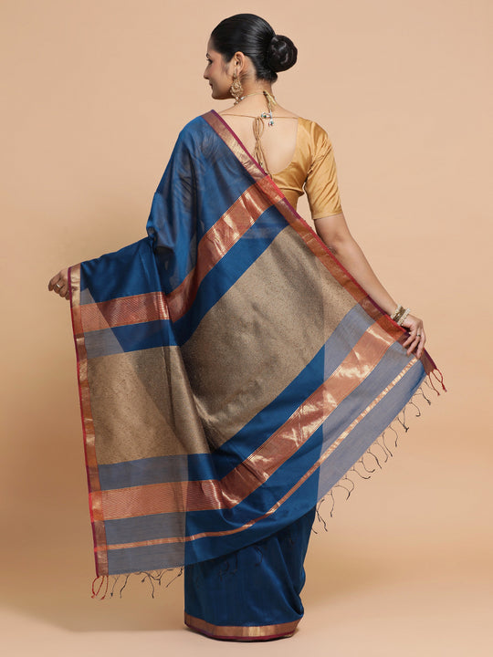 Peacock Blue Maheshwari Silk Cotton Saree