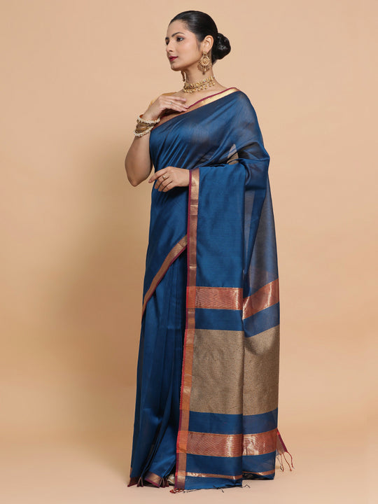 Peacock Blue Maheshwari Silk Cotton Saree