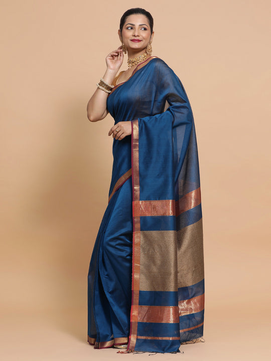 Peacock Blue Maheshwari Silk Cotton Saree