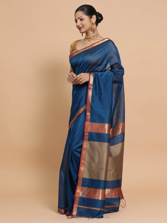 Peacock Blue Maheshwari Silk Cotton Saree