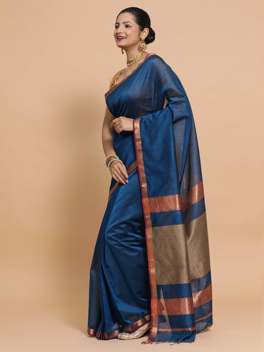 Peacock Blue Maheshwari Silk Cotton Saree