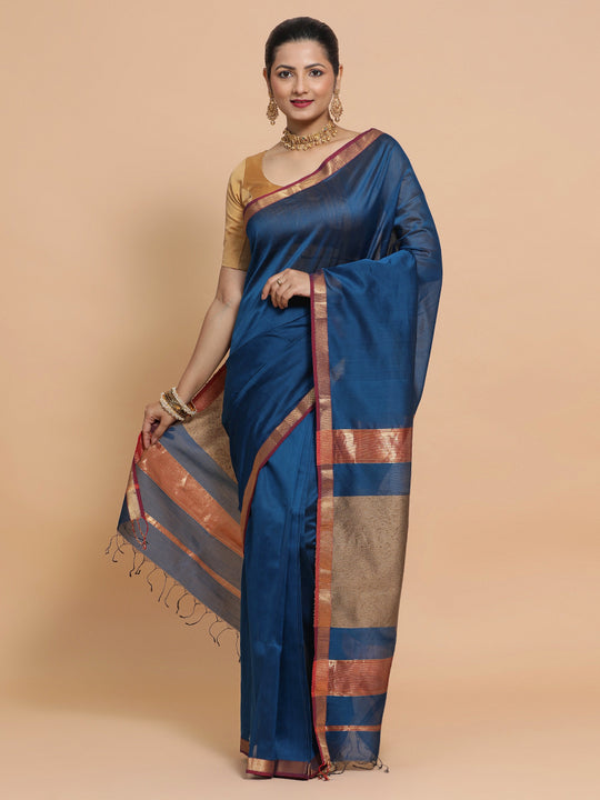 Peacock Blue Maheshwari Silk Cotton Saree