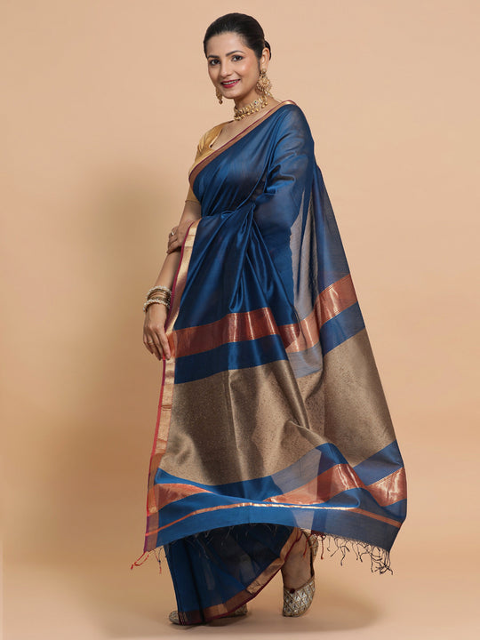 Peacock Blue Maheshwari Silk Cotton Saree