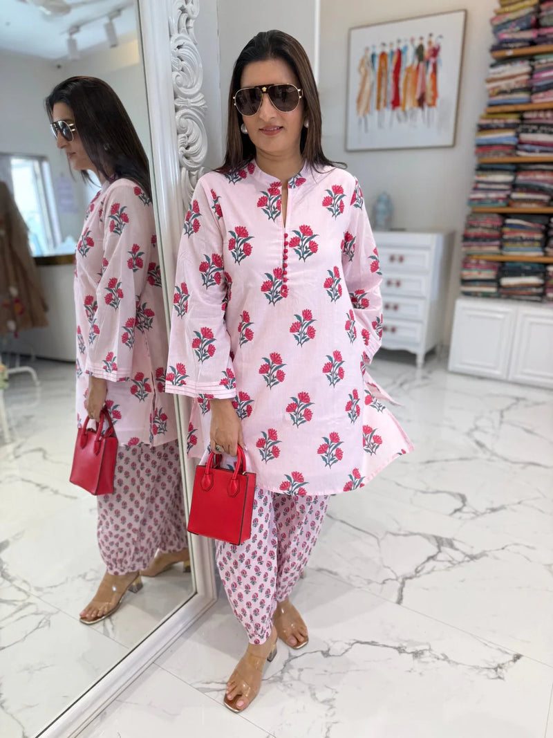 Pink  Petal Coord Set in Soft Cotton