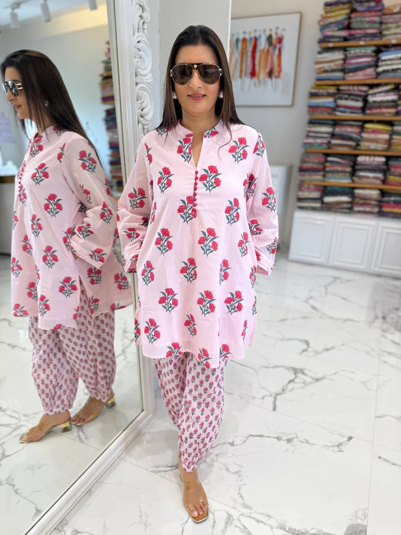 Pink  Petal Coord Set in Soft Cotton