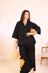 Black cotton coord set for women