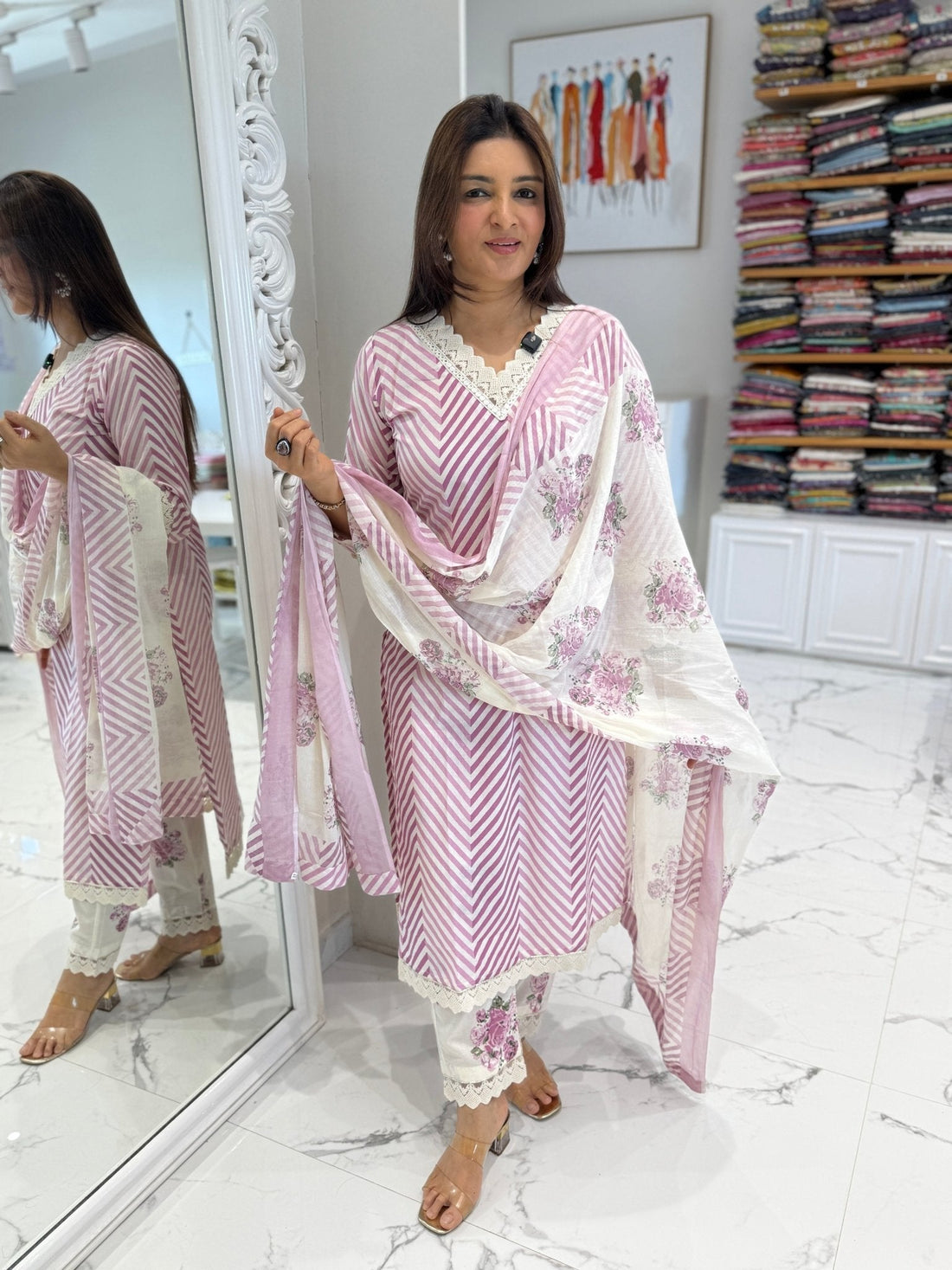 Phool Leheriya Cotton Suit Set