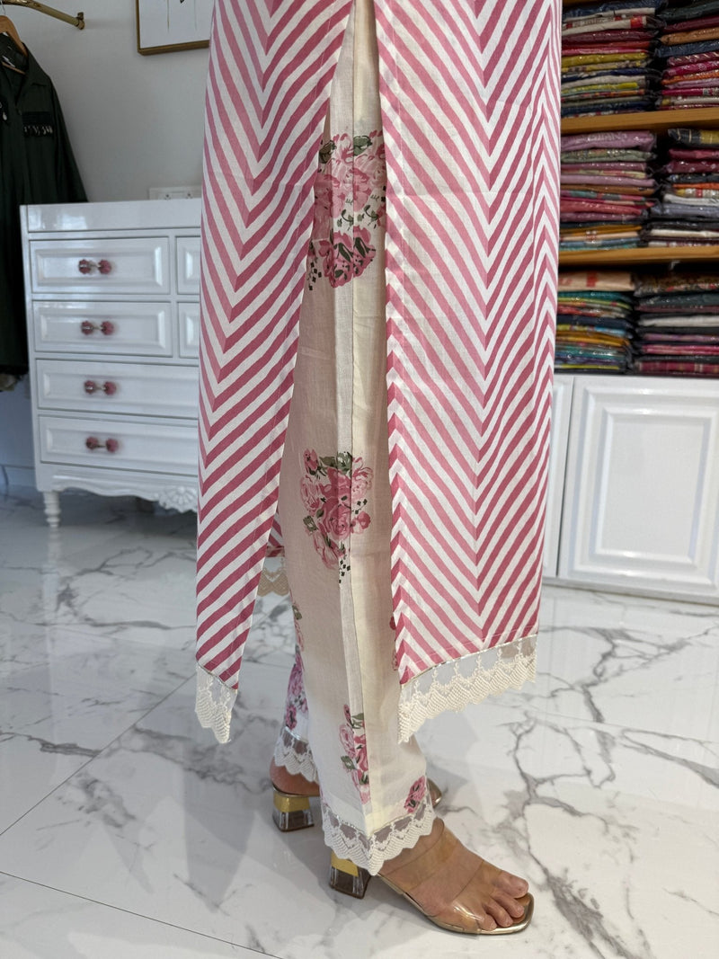 Cotton suit set with lace