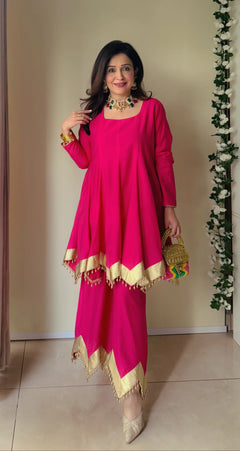 Pink Roman Silk Gulmohar Coordset