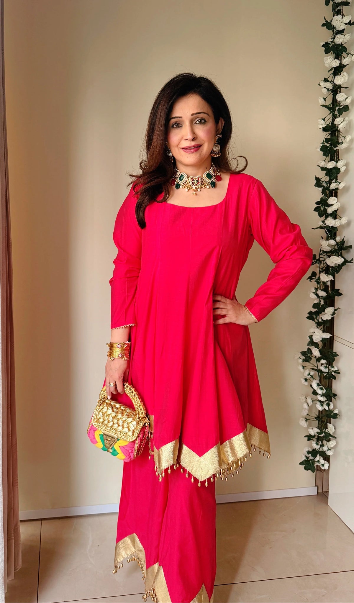 Pink Roman Silk Gulmohar Coordset