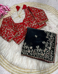 Noor-E-Black Ready-to-Wear black Saree with Blouse