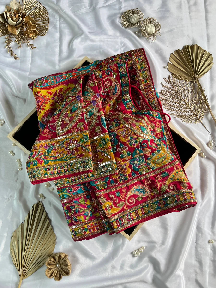 Monalisa Paisley Pure Viscose Saree With Ready-Made Blouse