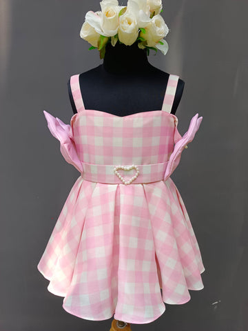Pink Barbie Dress with Lotus Print & Ruffles