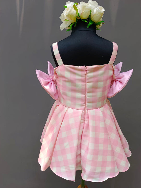 Pink Barbie Dress with Lotus Print & Ruffles